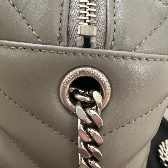 Saint Laurent Calfskin Y Quilted Monogram Small Loulou Bowling Bag Gray - Picture 10 of 11